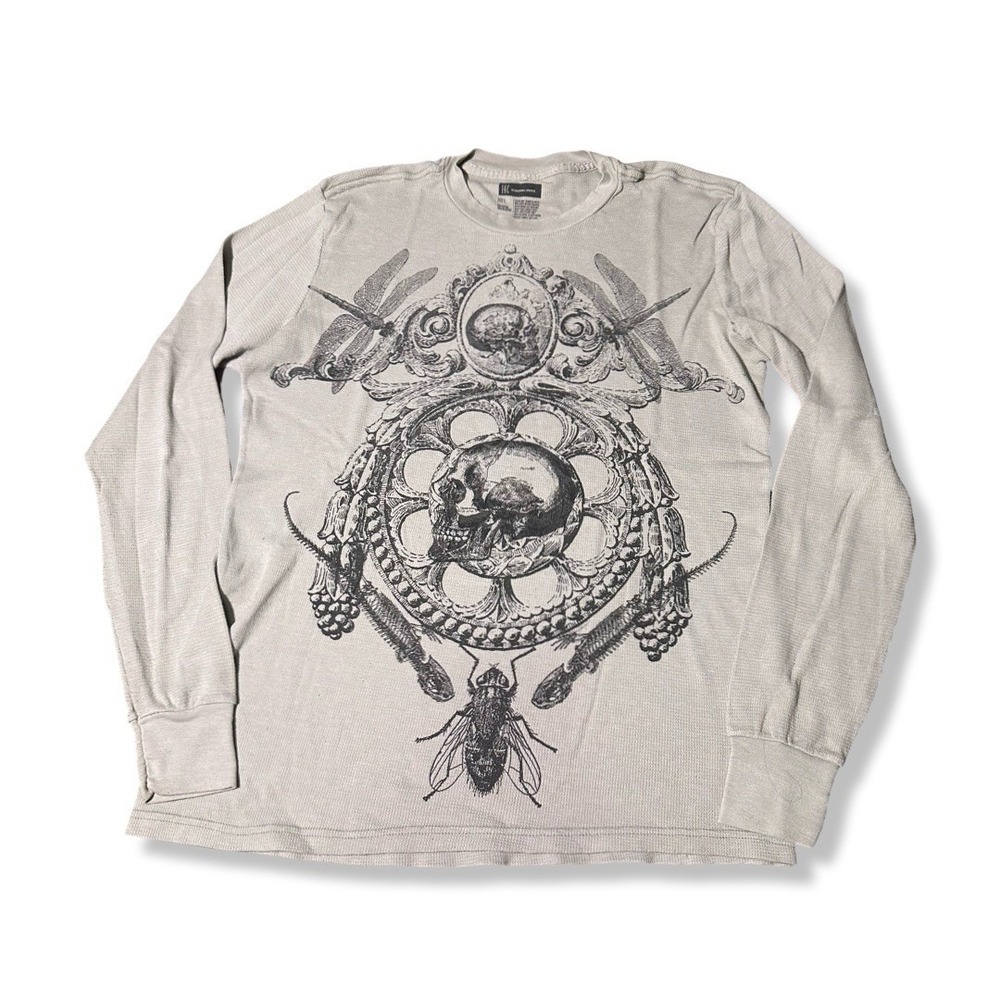 Vintage INC Skull Graphic White Thermal Size Large Y2K